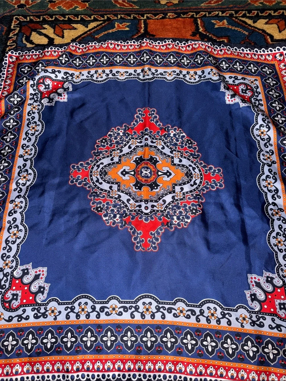 Vintage Brooks Brothers Silk Square Scarf - Persian Medallion Rug Motif